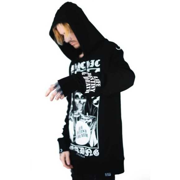 Killstar ✦ Psychic Pullover Hoodie ✦ Black Cotton Jersey w/ D-Ring Details XS - Picture 8 of 9